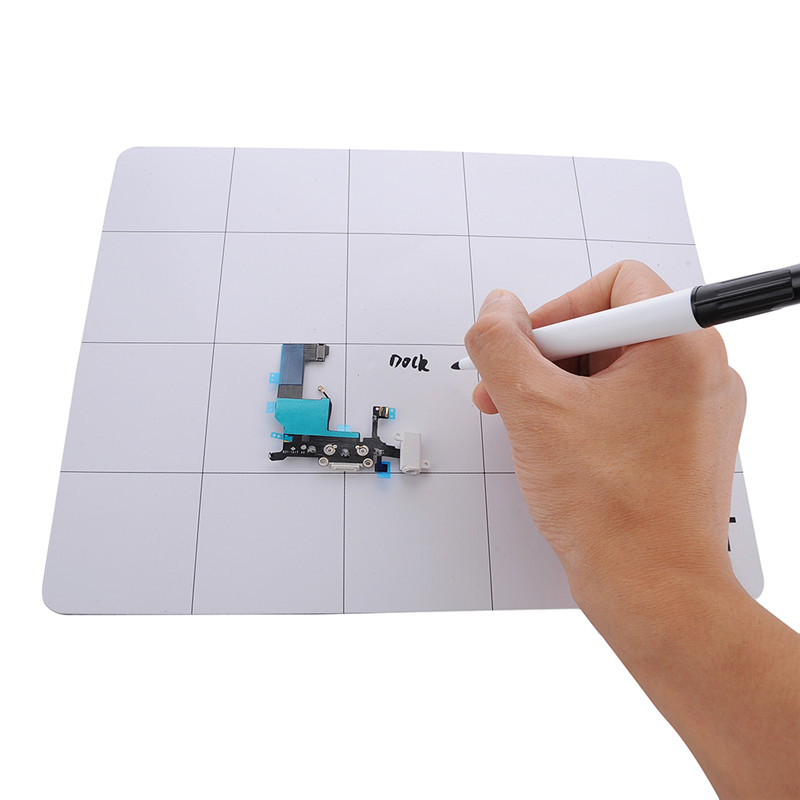 Magnetic repair project mat with re-usable marker