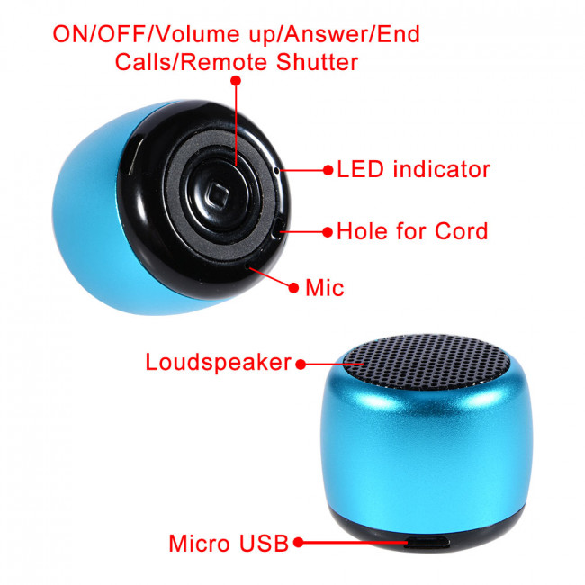 Micro bluetooth 4.1 speaker blue coin size Blue